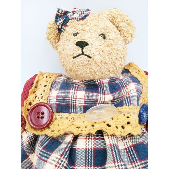 Artisan Teddy Bear Handmade Plush Stuffed Animal 12 Inch Dress Bloomers Apron - Picture 5 of 16
